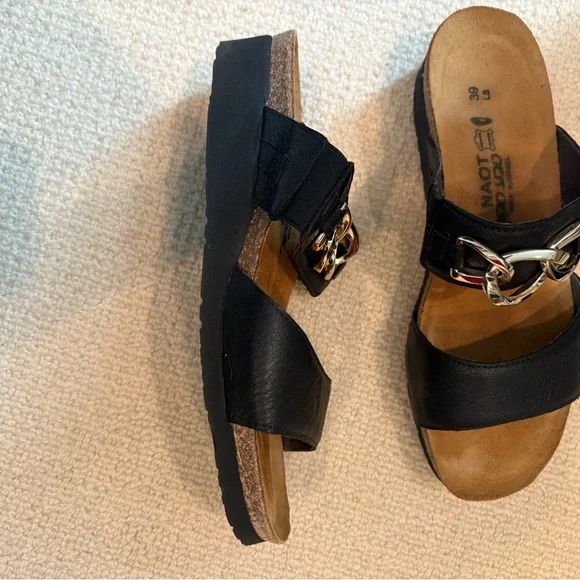 Naot Black Sandals with Silver Chain Detail - Picture 3 of 5